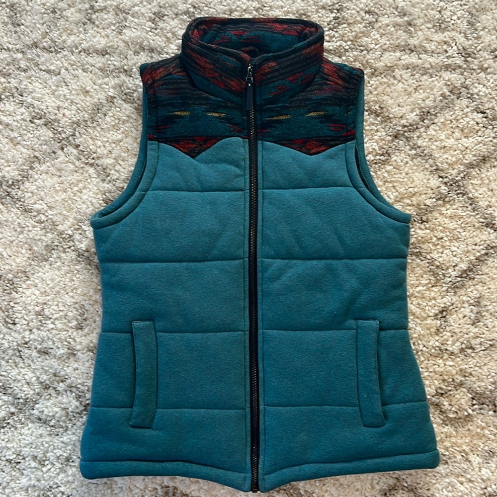 Cruel Girl medium teal and Aztec quilted vest